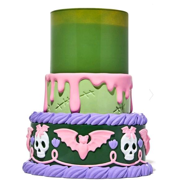 2025 Bath & Body Works BBW HALLOWEEN CAKE PEDESTAL 3 Wick Candle Skulls Candy